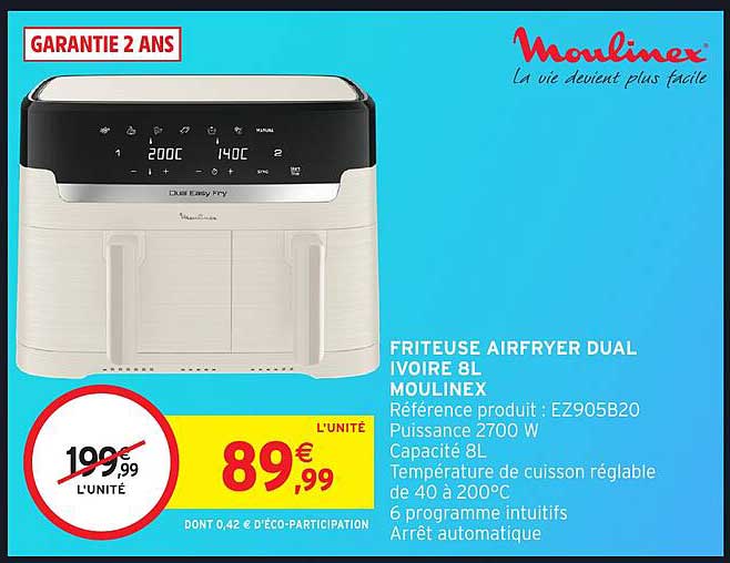 FRITEUSE AIRFRYER DUAL IVOIRE 8L MOULINEX
