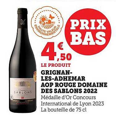 GRIGNAN-LES-ADHEMAR AOP ROUGE DOMAINE DES SABLONS 2022