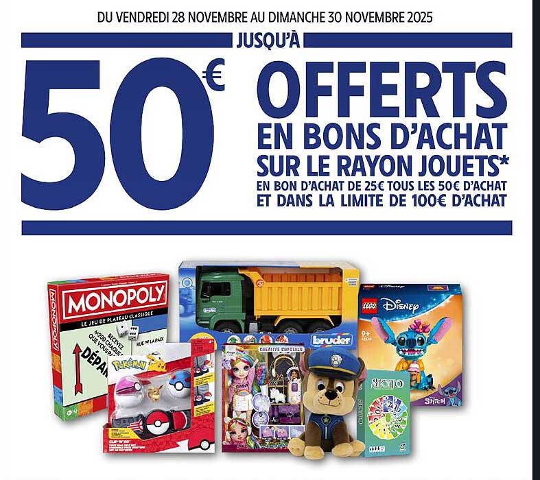 Jusqu'à 50€ offerts en bons d'achat sur le rayon jouets
