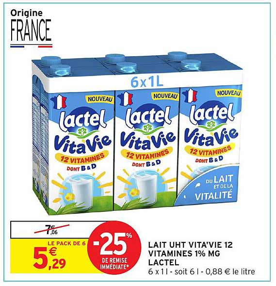 LAIT UHT VITA’VIE 12 VITAMINES 1% MG LACTEL