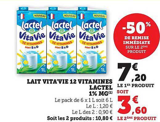 LAIT VITA'VIE 12 VITAMINES LACTEL 1% MG