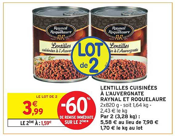 LENTILLES CUISINÉES À L'AUVERGNATE RAYNAL ET ROQUELAURE