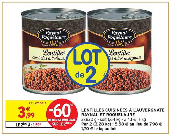 LENTILLES CUISINÉES À L'AUVERGNATE RAYNAL ET ROQUELAURE