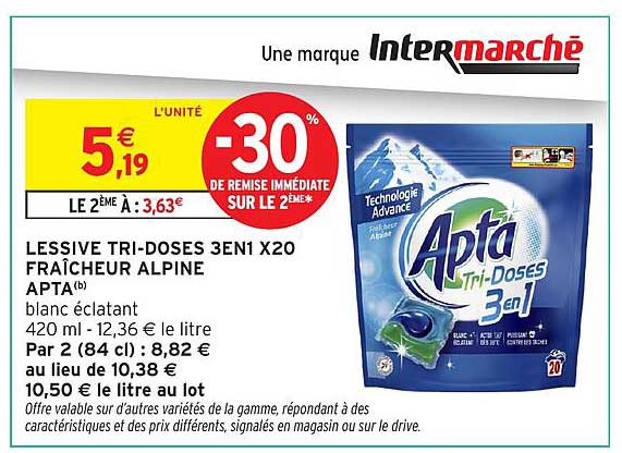LESSIVE TRI-DOSSES 3EN1 X20 FRAÎCHEUR ALPINE APTA