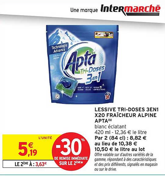 LESSIVE TRI-DOSSES 3EN1 X20 FRAÎCHEUR ALPINE APTA
