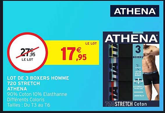 LOT DE 3 BOXERS HOMME 720 STRETCH ATHENA
