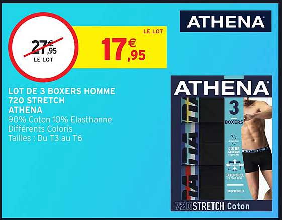 LOT DE 3 BOXERS HOMME 720 STRETCH ATHENA