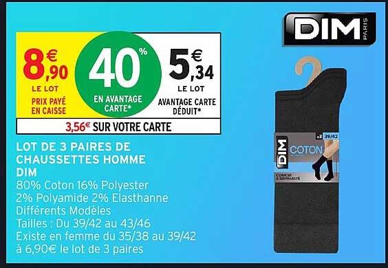 LOT DE 3 PAIRE DE CHAUSSETTES HOMME DIM