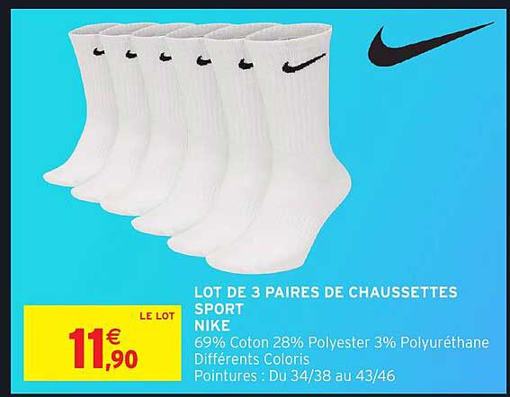 LOT DE 3 PAIRS DE CHAUSSETTES SPORT NIKE