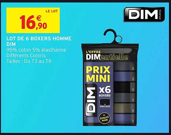 LOT DE 6 BOXERS HOMME DIM