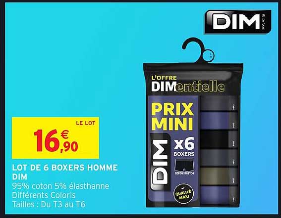 LOT DE 6 BOXERS HOMME DIM