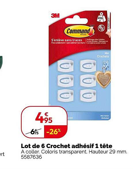 Lot de 6 Crochet adhésif 1 tête