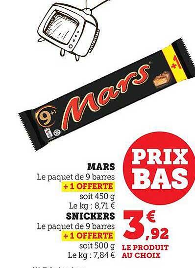 MARS Le paquet de 9 barres + 1 OFFERTE soit 450 g