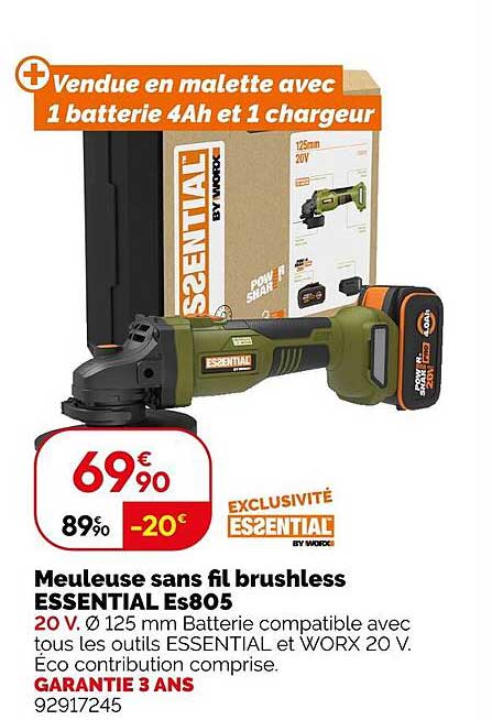 Meuleuse sans fil brushless ESSENTIAL Es805