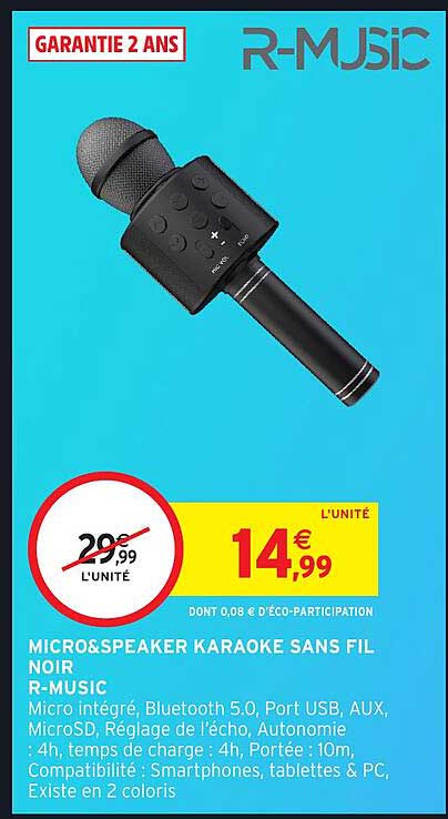 MICRO&SPEAKER KARAOKE SANS FIL NOIR R-MUSIC