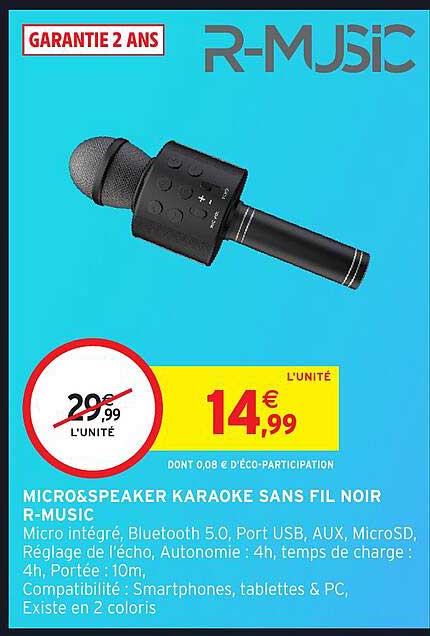 MICRO&SPEAKER KARAOKE SANS FIL NOIR R-MUSIC