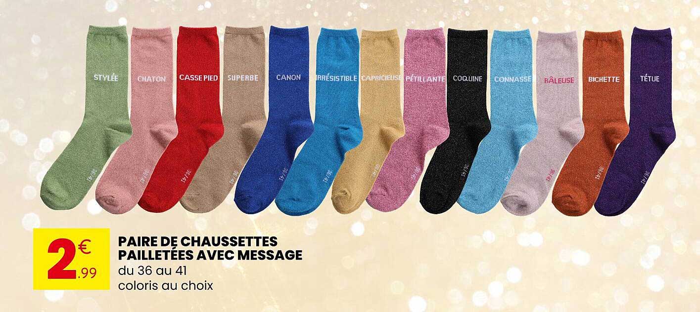 PAIRE DE CHAUSSETTES PAILLETÉES AVEC MESSAGE