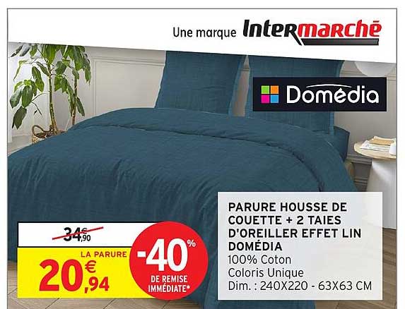 PARURE HOUSSE DE COUETTE + 2 TAIES D'OREILLER EFFET LIN DOMÉDIA