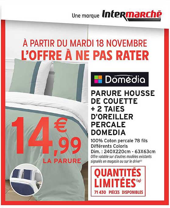 PARURE HOUSSE DE COUETTE + 2 TAIES D'OREILLER PERCAL DOMEDIA