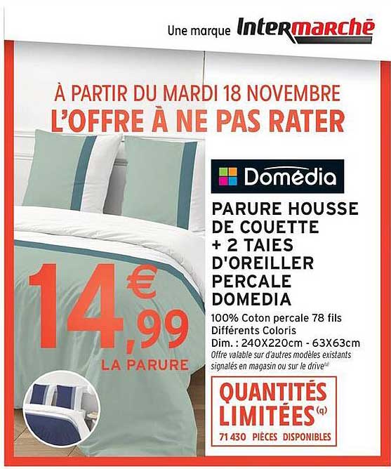 PARURE HOUSSE DE COUETTE + 2 TAIES D'OREILLER PERCAL DOMÉDIA