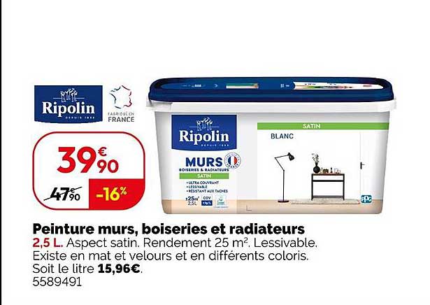 Peinture murs, boiseries et radiateurs 2,5 L