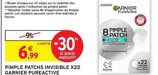 PIMPLE PATCHS INVISIBLE X22 GARNIER PUREACTIVE