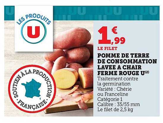 POMME DE TERRE DE CONSOMMATION LAVEE A CHAIR FERME ROUGE U