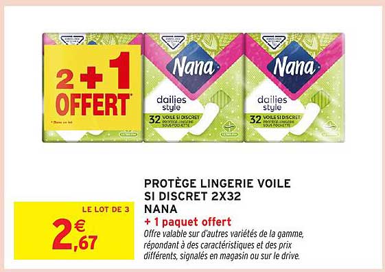 PROTÈGE LINGERIE VOILE SI DISCRET 2X32 NANA + 1 paquet offert