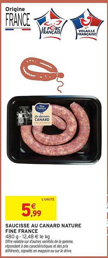 SAUCISSE AU CANARD NATURE FINE FRANCE