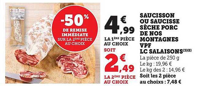 SAUCISSON OU SAUCISSE SÈCHE PORC DE NOS MONTAGNES VPF LC SALAISON