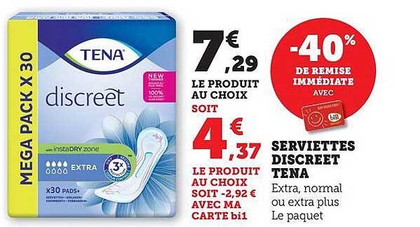 Serviettes Discreet Tena Mega Pack X30