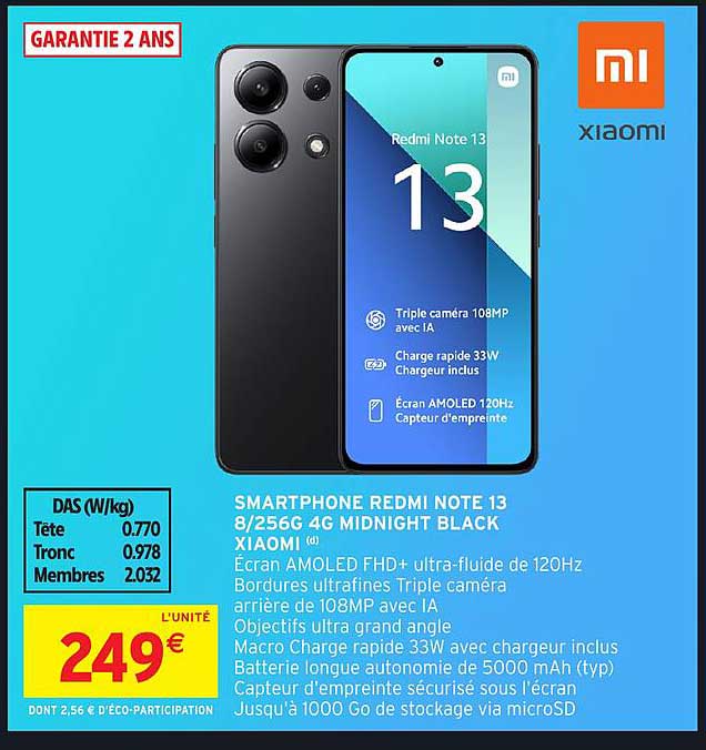 SMARTPHONE REDMI NOTE 13 8/256G 4G MIDNIGHT BLACK