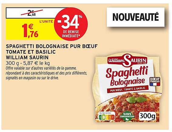 SPAGHETTI BOLOGNAISE PUR BŒUF TOMATE ET BASILIC