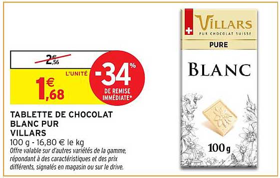 TABLETTE DE CHOCOLAT BLANC PUR VILLARS