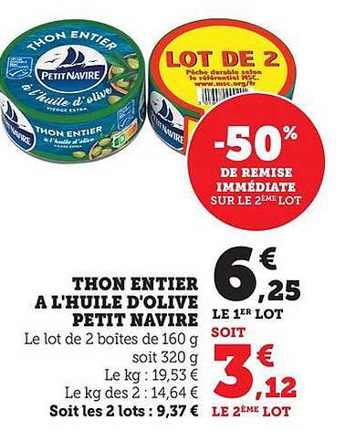 THON ENTIERS À L'HUILE D'OLIVE PETIT NAVIRE