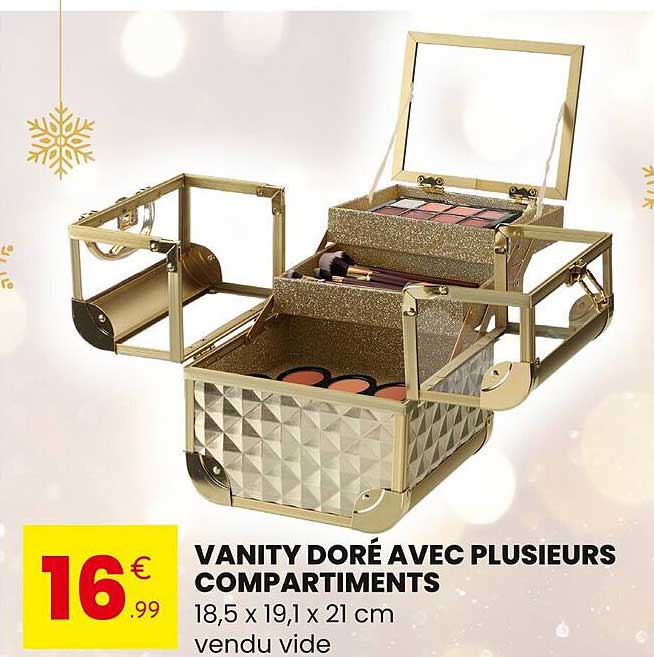 VANITY DORÉ AVEC PLUSIEURS COMPARTIMENTS