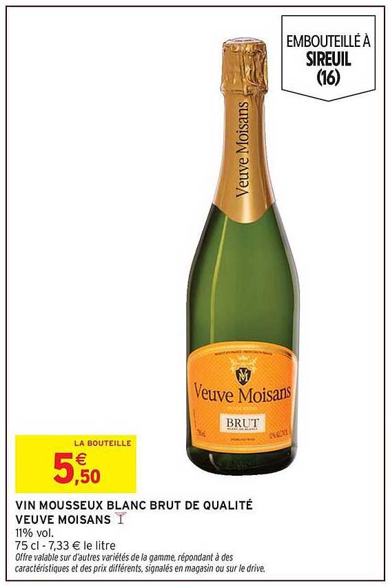 VIN MOUSSEUX BLANC BRUT DE QUALITÉ VEUVE MOISANS