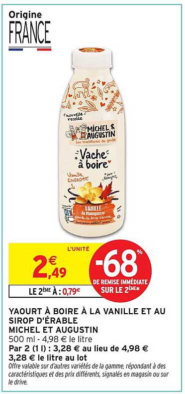 YAOURT À BOIRE À LA VANILLE ET AU SIROP D'ÉRABLE MICHEL ET AUGUSTIN