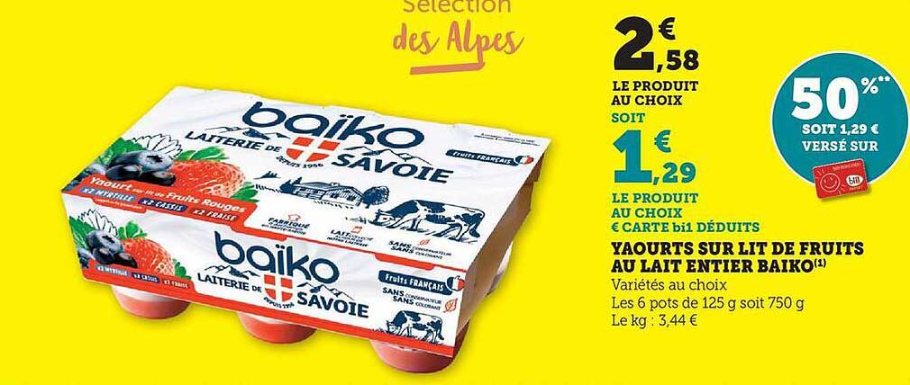 Yaourts sur lit de fruits au lait entier Baiko