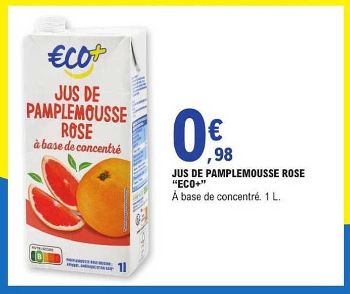 Promo Jus De Pamplemousse Rose Eco+ chez E.Leclerc - 123Catalogue.fr