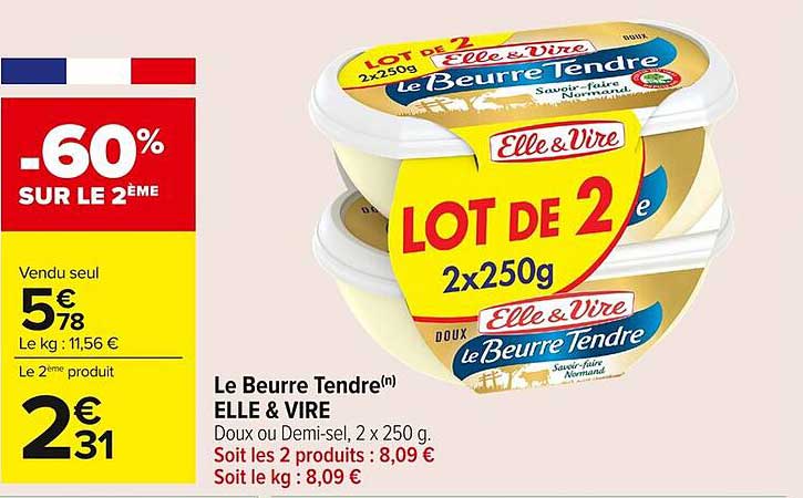 LOT DE 2 le Beurre Tendre ELLE & VIRE