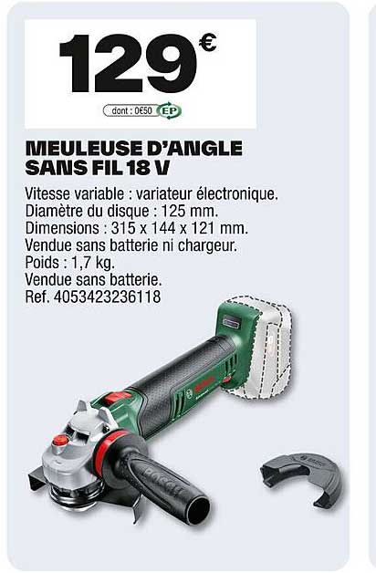 MEULEUSE D'ANGLE SANS FIL 18 V