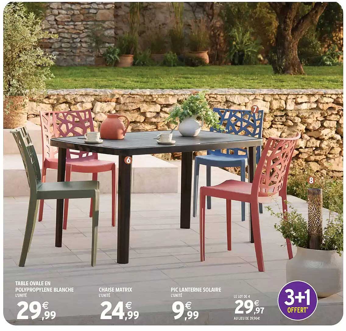 TABLE OVALE EN POLYPROPYLENE BLANCHE  
CHAISE MATRIX  
PIC LANTERNE SOLAIRE  