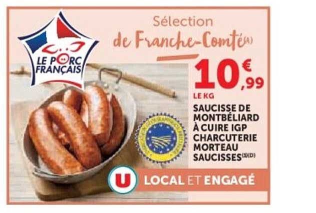 Saucisse de Montbéliard à cuire IGP charcuterie Morteau saucisses