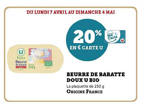 BEURRE DE BARATTE DOUX U BIO