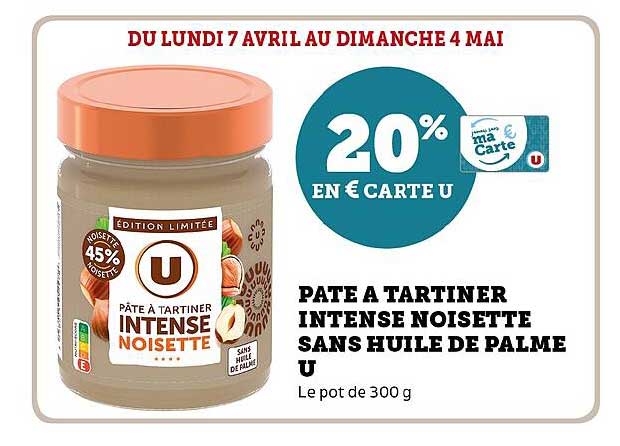 PATE A TARTINER INTENSE NOISETTE SANS HUILE DE PALME U