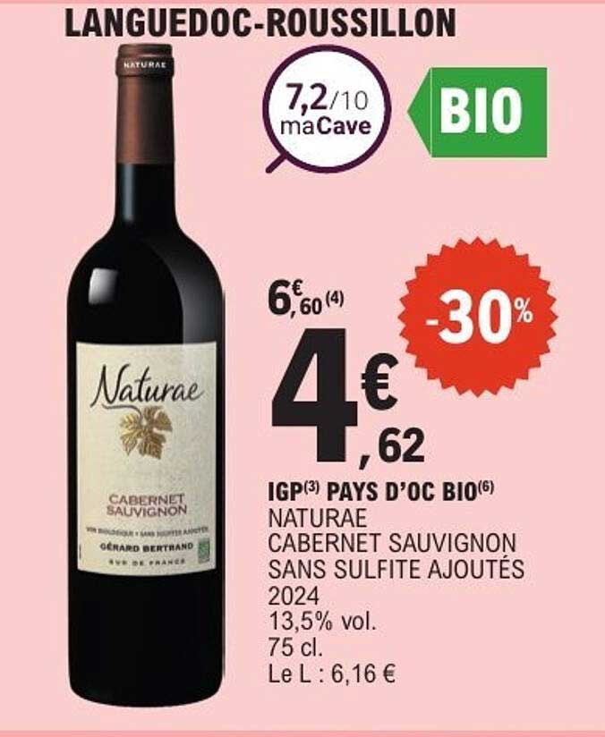 Languedoc-Roussillon Naturae Cabernet Sauvignon Sans Sulfite Ajoutés 2024
