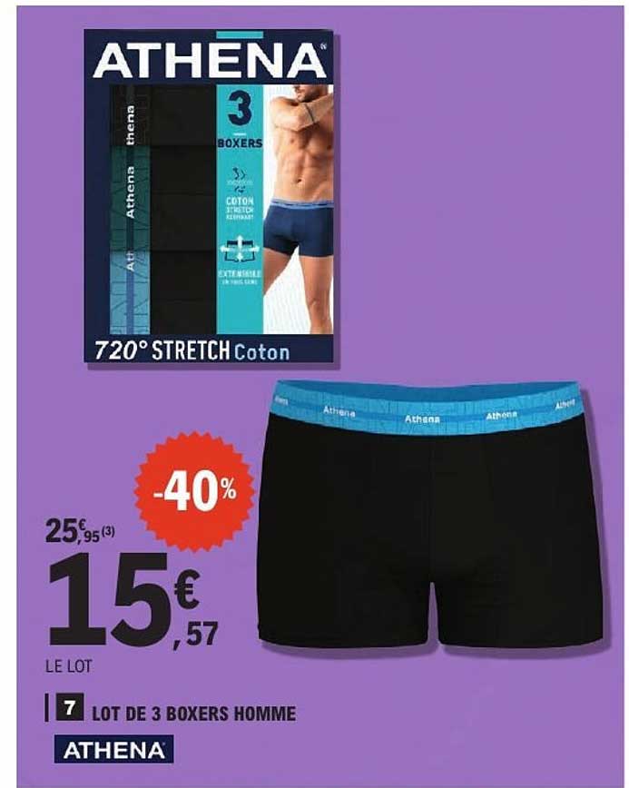 Lot de 4 boxers homme Ecopack vert en coton Athéna - Caleçon Homme sur
