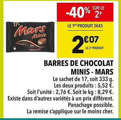 BARRES DE CHOCOLAT MINIS - MARS