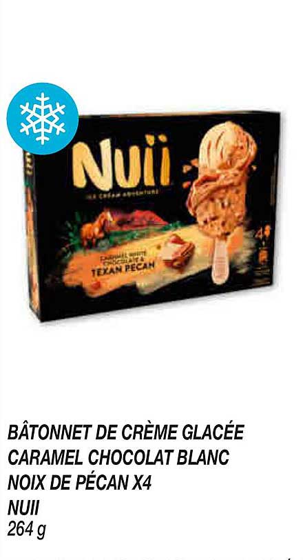 BÂTONNET DE CRÈME GLACÉE CARAMEL CHOCOLAT BLANC NOIX DE PÉCAN X4 NUII